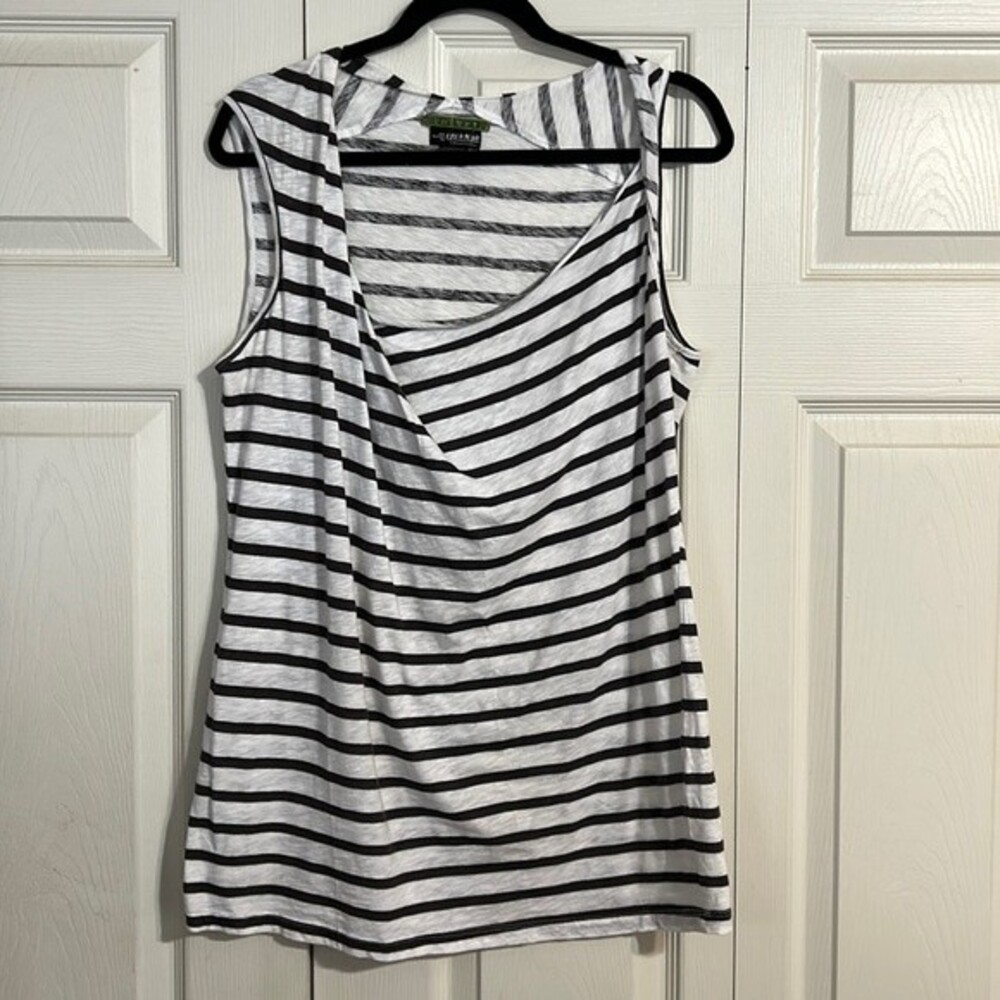 VELVET A PEA IN THE POD Medium Black White Stripe Sleeveless Maternity Tunic